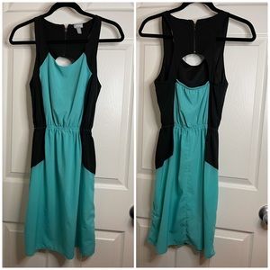 Small color block teal blue & black dress